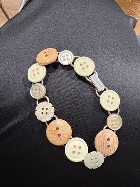 Handcrafted Button Bracelet - Neutral Cream & Natural Wood